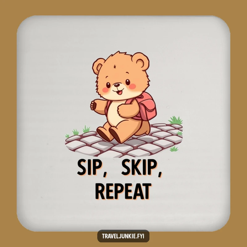 Funny Bear Cub Skipping Drink Coaster: Protect Surfaces with Adorable Humor