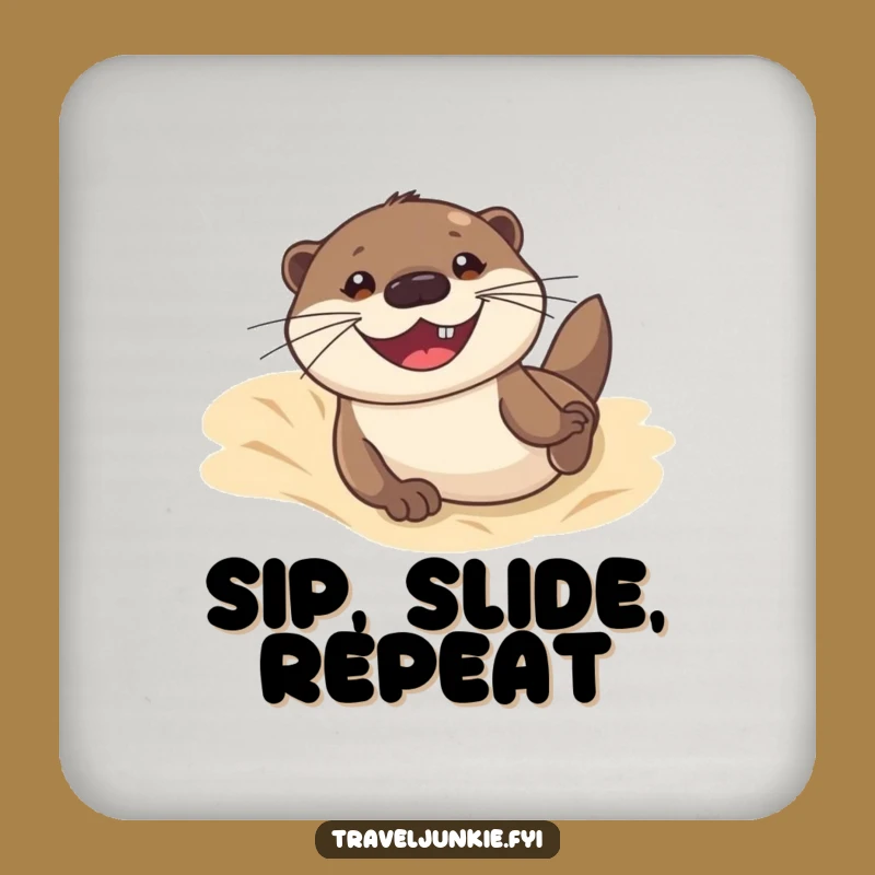 Funny Otter Dune Sliding Drink Coaster: Protect Surfaces with Beachy Humor