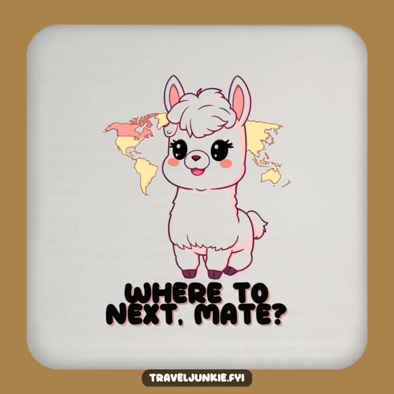 Funny Alpaca Travel Coasters: Delightful Alpaca Map Design, Set of Funny Gift Coasters