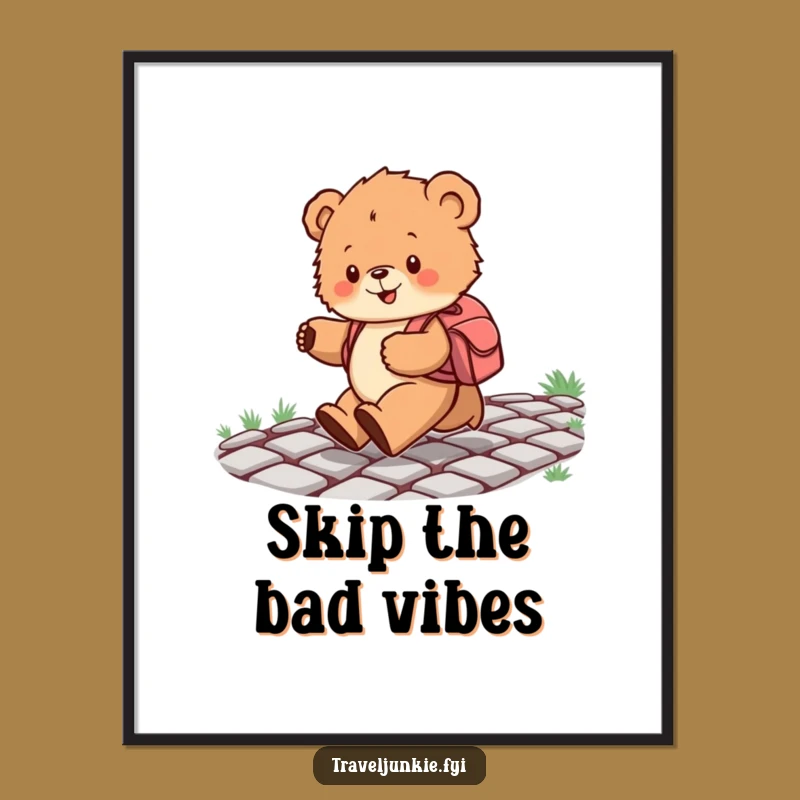 Funny Bear Cub Skipping Poster: Charming Wall Art for a Joyful Atmosphere