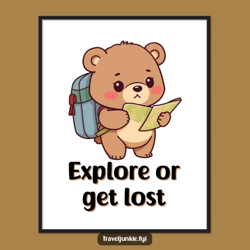 Funny Bear Explorer Poster - Determined Map-Reader Character Art Print