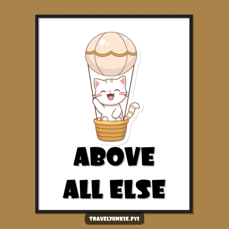 Funny Cat Hot Air Balloon Poster - Joyful Character Wall Art Print Gift