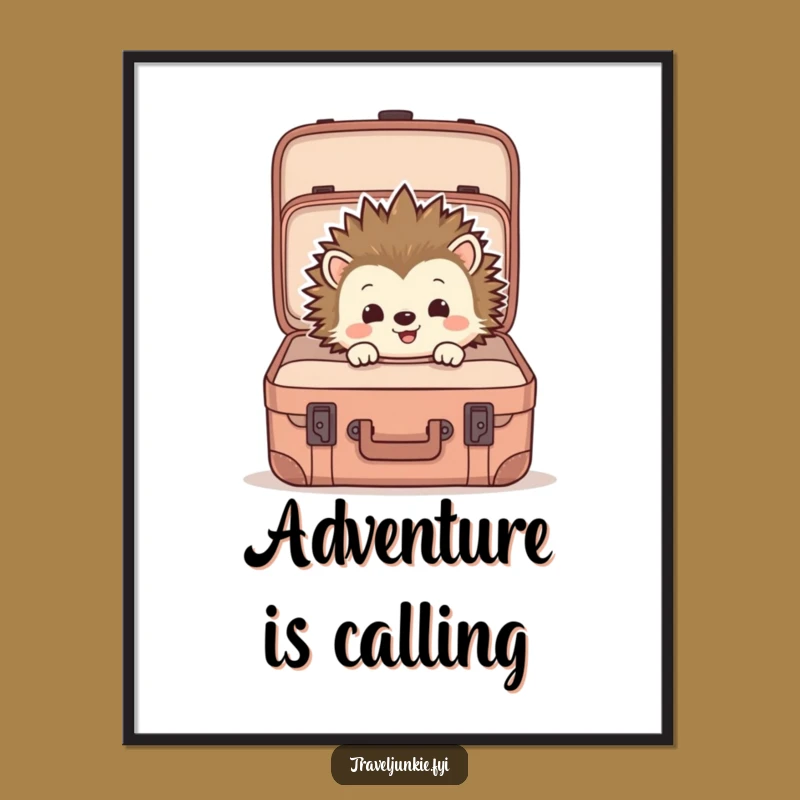 Funny Hedgehog Suitcase Poster: Quirky Wall Art for Travel Enthusiasts