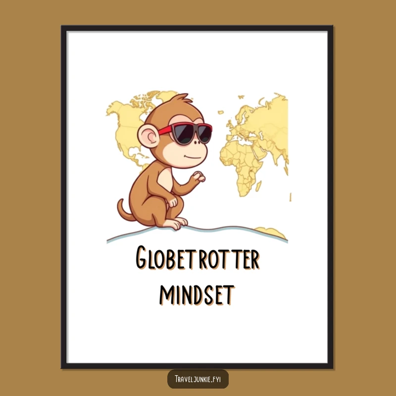Funny Monkey World Map Poster: Cool Explorer Art, Perfect Humorous Wall Gift