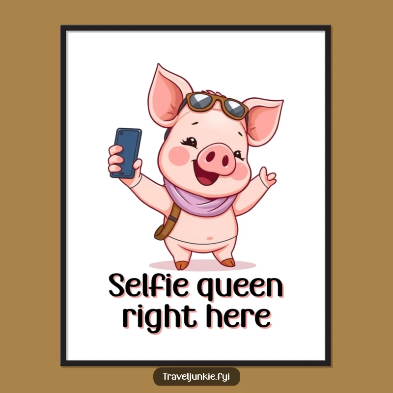 Funny Piglet Tourist Poster: Selfie Fun Art for Your Walls