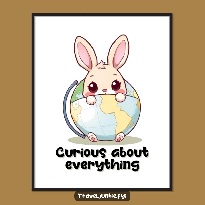 Funny Rabbit Globe Poster: Curious Bunny Peeking Wall Art, Perfect for Adventurous Souls