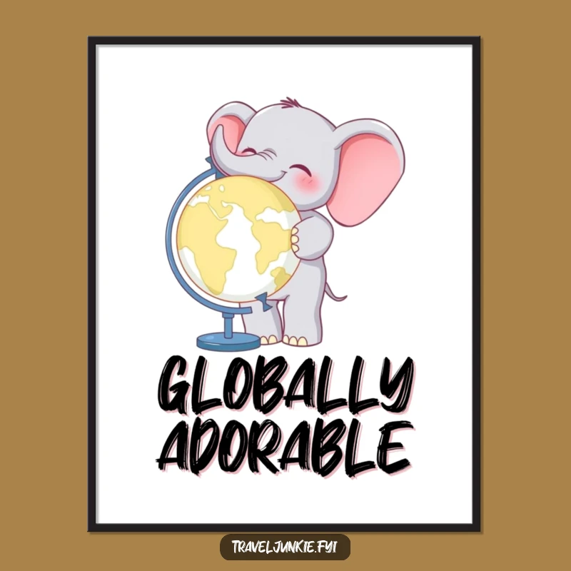 Funny Elephant World Traveler Poster: Charming art of a cheerful giant, perfect funny gift