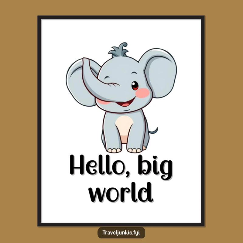 Funny Elephant Greeting Poster: Adorable Smiling Pachyderm Trunk Up Wall Art, Perfect Funny Gift