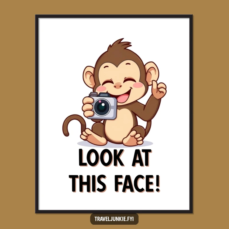Funny Monkey Selfie Poster: Whimsical art of a giggling primate, perfect funny gift
