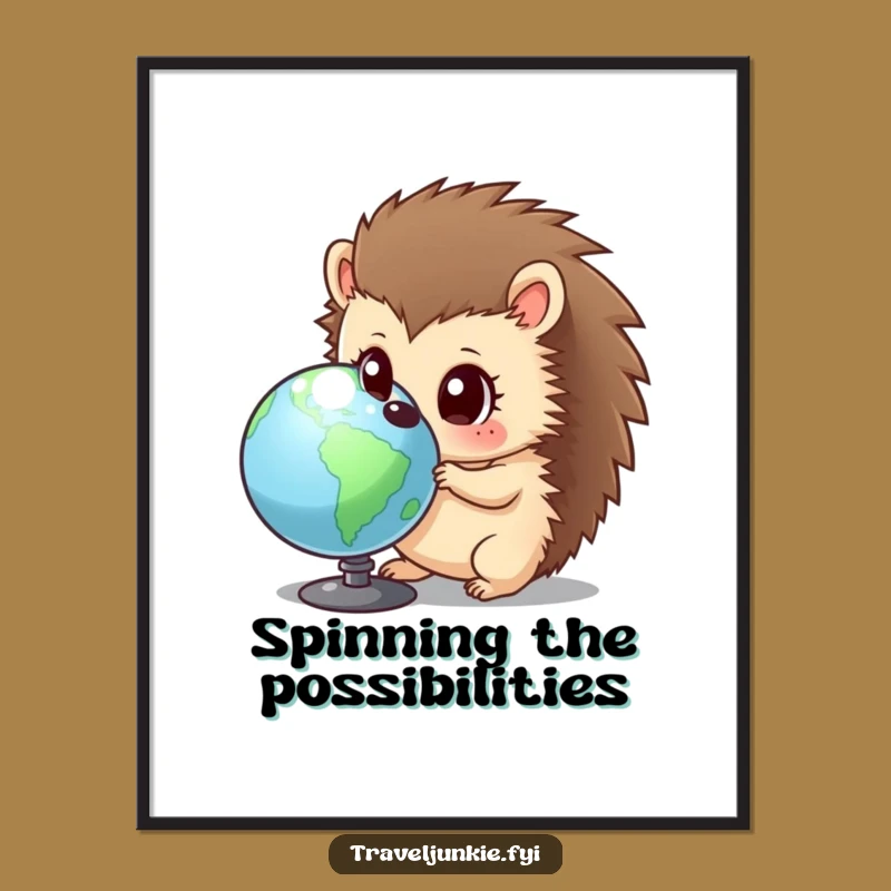 Funny Hedgehog Globe Poster - Curious Character Wall Art Print Gift