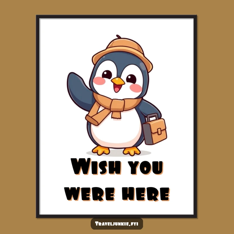 Funny Penguin's Farewell Poster: Cheerful Art, Perfect Humorous Gift for Walls