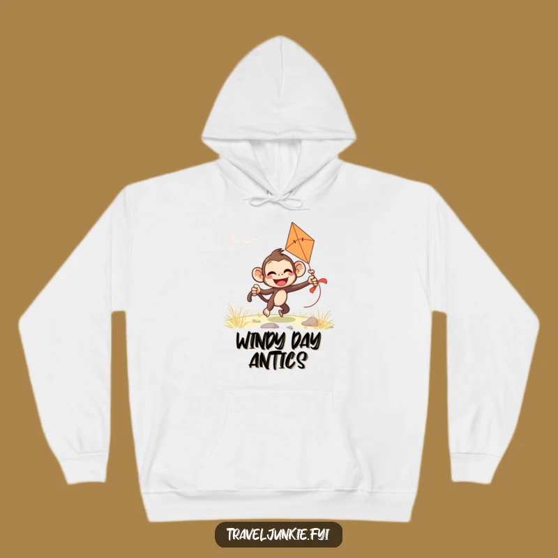 Funny Monkey Windy Day Hoodie: Giggling Kite Flyer Gift