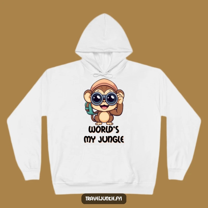 Funny Monkey Traveler Hoodie: Cozy Curious Explorer, Warm Adventure Gift Apparel