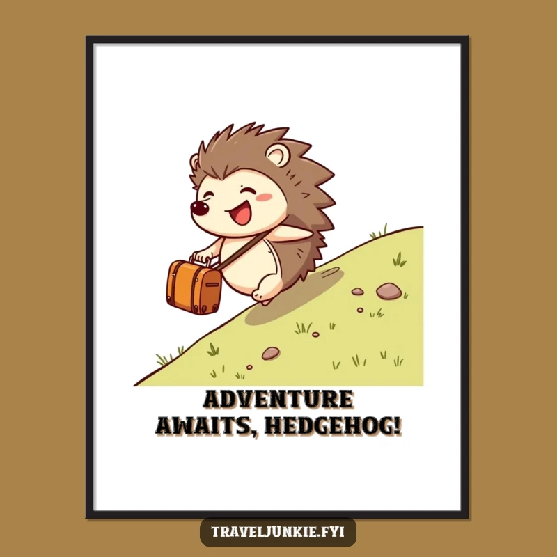 Funny Free Printable Wall Art: Hedgehog Rolling Suitcase - Joyful Downloadable Decor