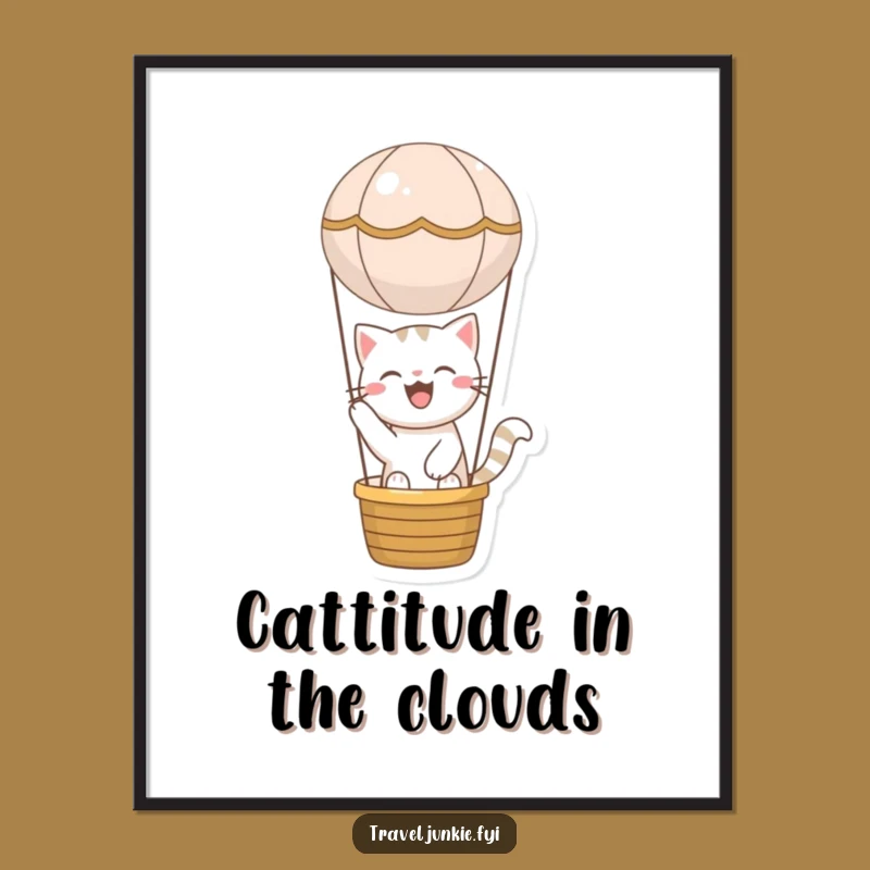 Funny Free Printable Wall Art: Cat's Balloon Adventure, Quirky Downloadable Decor