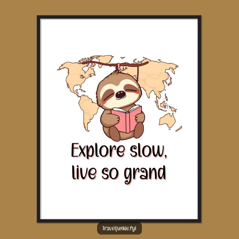 Funny Free Printable Wall Art: Sloth's World Map Journey