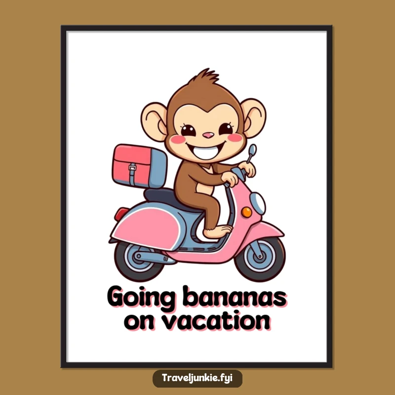 Free Printable Monkey Scooter Art: Travel Fun Funny Downloadable Wall Art