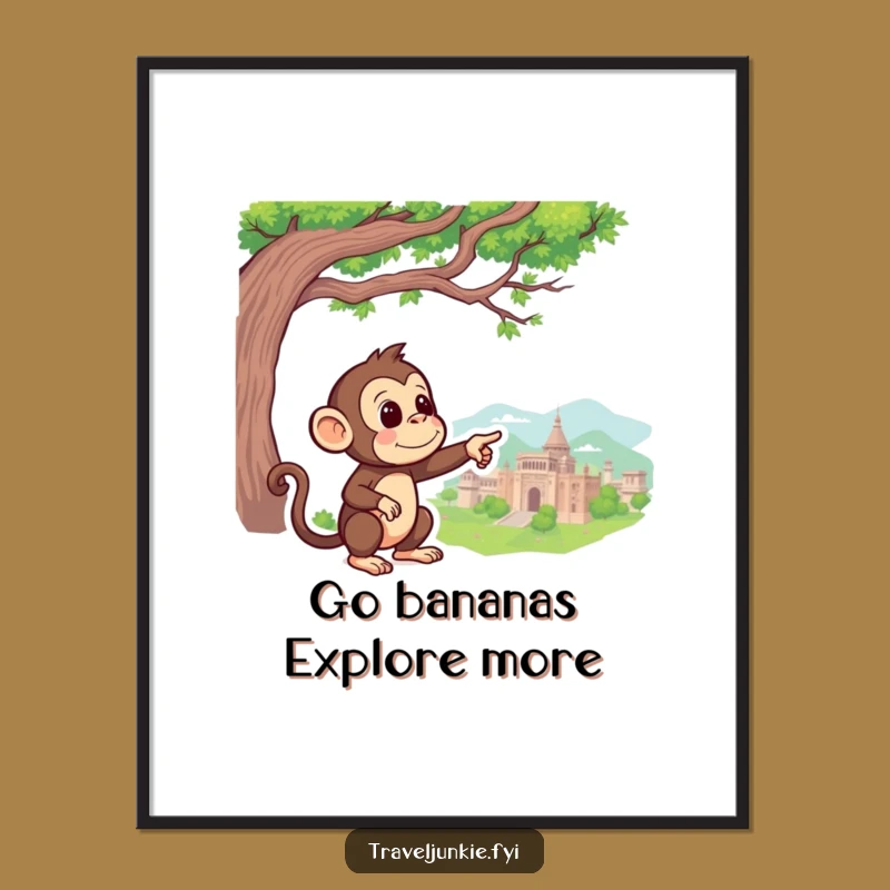 Free Printable Wall Art: Curious Monkey Landmark Pointer, Funny Downloadable Art!