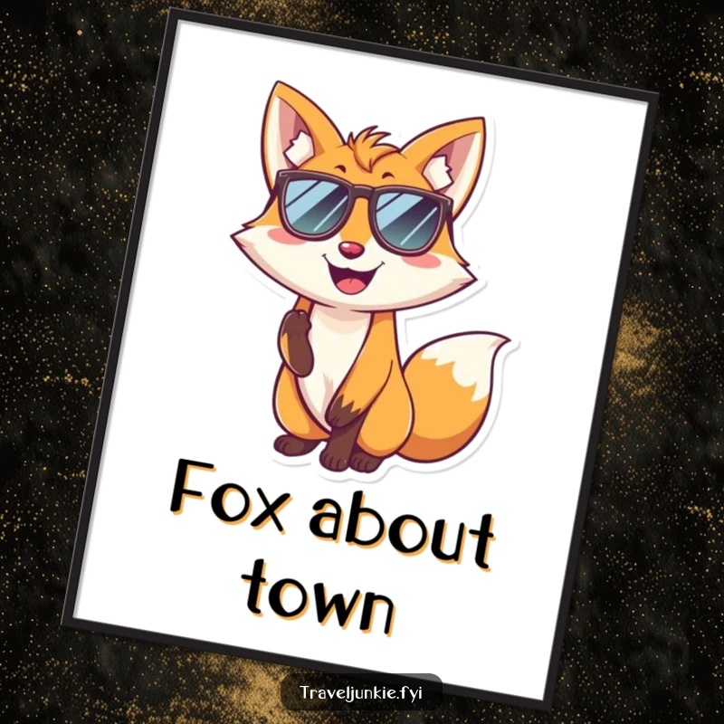 Funny Free Printable Wall Art: Smiling fox with sunglasses, striking a confident and cool pose, radiating good vibes.