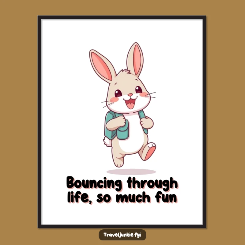Funny Free Printable Wall Art: Excited Bunny with Backpack