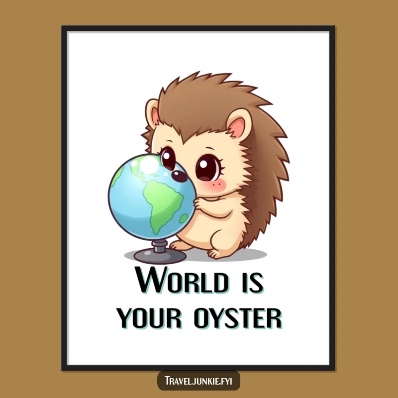 Funny Free Printable Wall Art: Hedgehog's Global Curiosity, Quirky Downloadable Decor