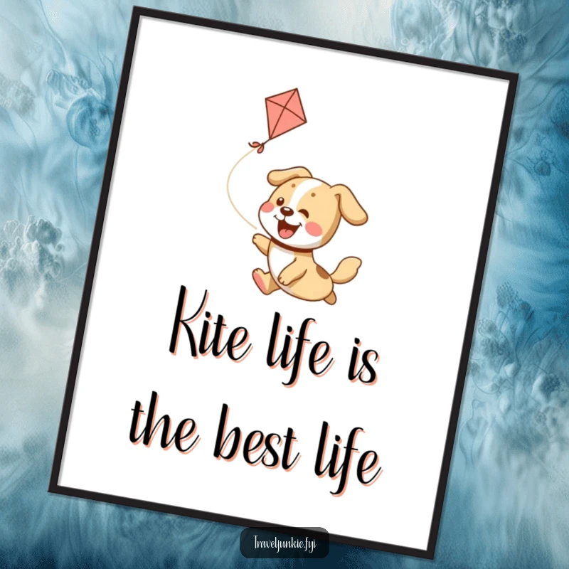 Funny Free Printable Wall Art: A happy dog in full sprint, chasing a kite high in the sky, bringing playful energy to any room.