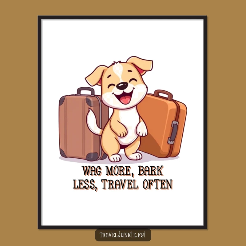Funny Free Printable Wall Art: Dog Excitedly Packing For A Trip