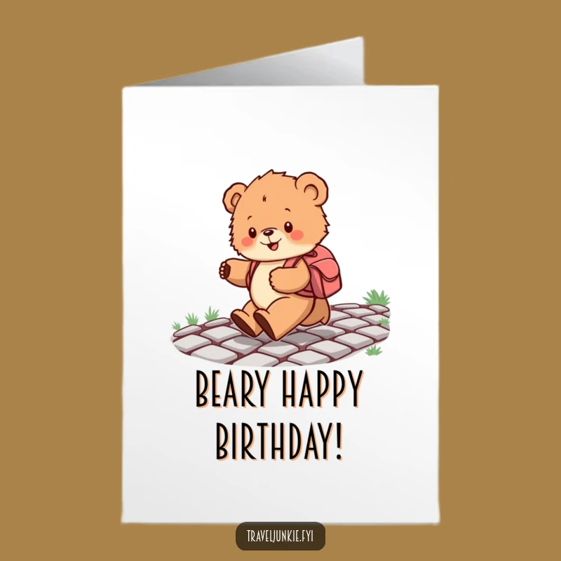 Free Printable Birthday Card: Bear Cub's Joyful Skip - Funny Downloadable Gift