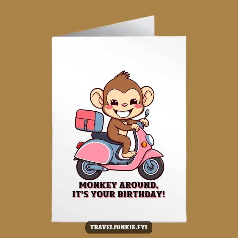 Free Printable Monkey Birthday Card: Scooter Fun Funny Downloadable Gift