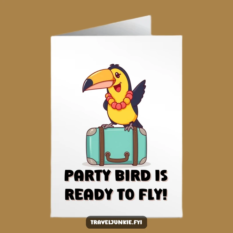 Free Printable Toucan Birthday Card: Funny Lei-Wearing Bird Travel Gift