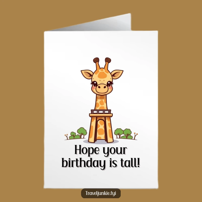 Free Printable Birthday Card: Giraffe Peeking Over Landmark - Awe-Inspiring Downloadable Gift