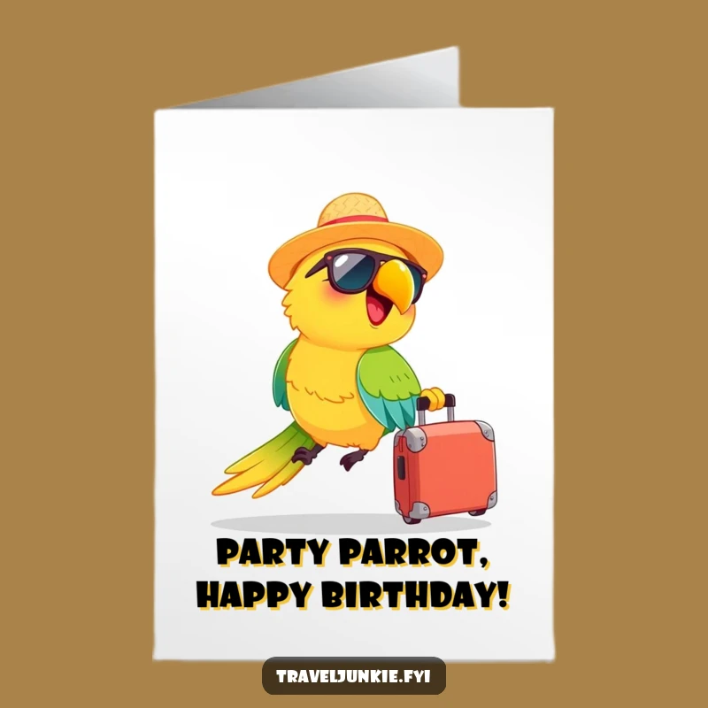 Free Printable Birthday Card: Parrot Vacation Vibes Funny Downloadable Gift