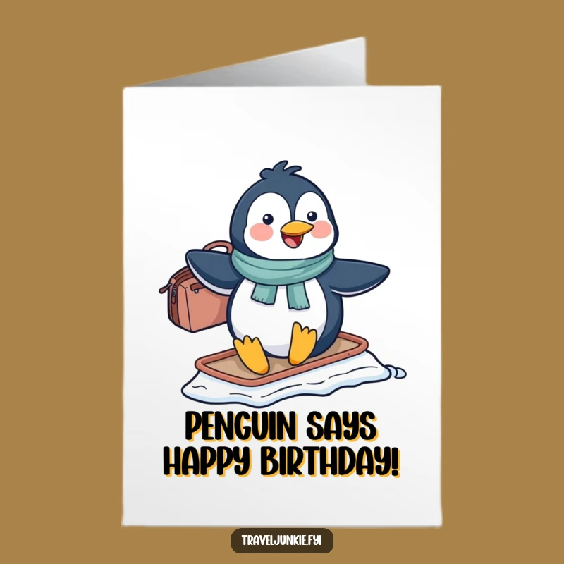 Free Printable Penguin Birthday Card: Funny Travel Bag Slide, Downloadable & Easy