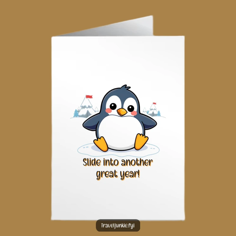 Free Printable Birthday Card: Penguin's Icy Slide for Fun!