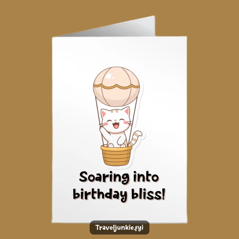 Funny Free Printable Birthday Card: Cat Balloon Ride, Joyful Downloadable Gift