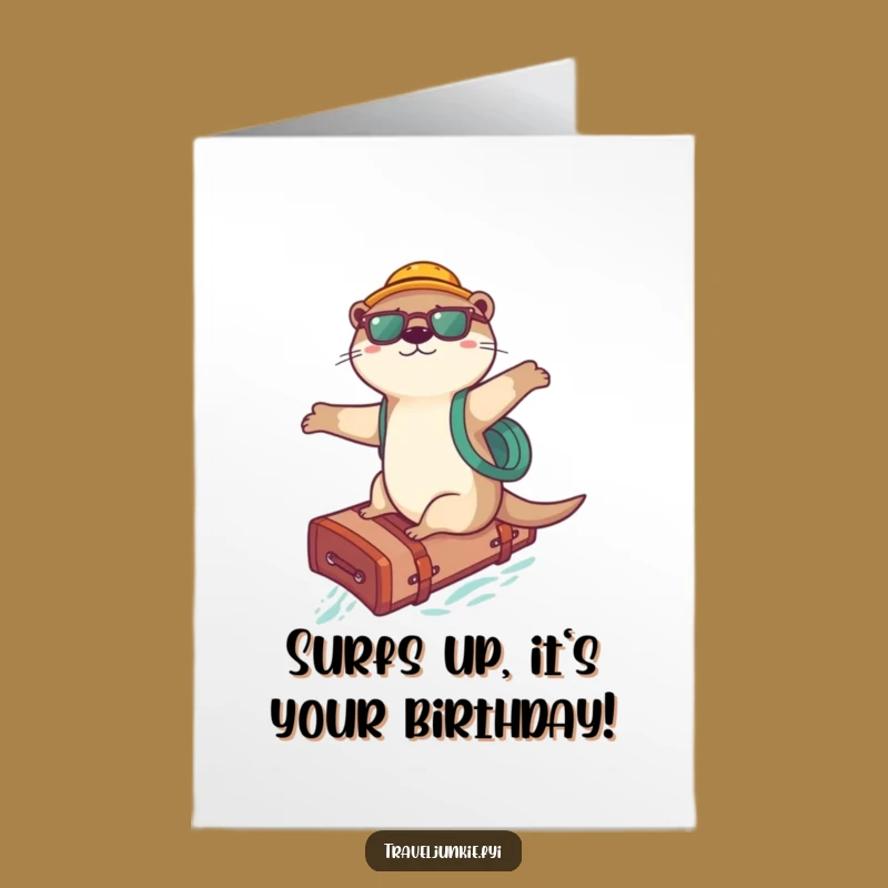 Free Printable Otter Surfer Birthday Card: Playful Adventurer Downloadable Fun!