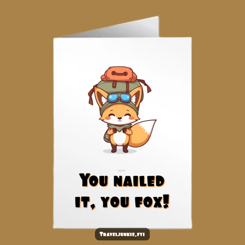 Free Printable Congrats Card: Funny Fox Backpacking, Easy Print at Home Gift
