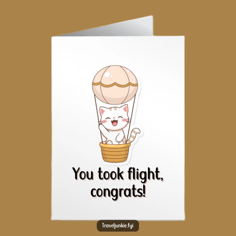 Free Printable Congratulations Card: Cat Balloon Ascent, Funny Downloadable