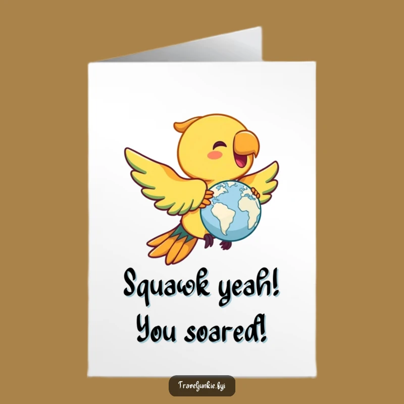 Free Printable Parrot Congrats Card: World Traveler Downloadable Gift