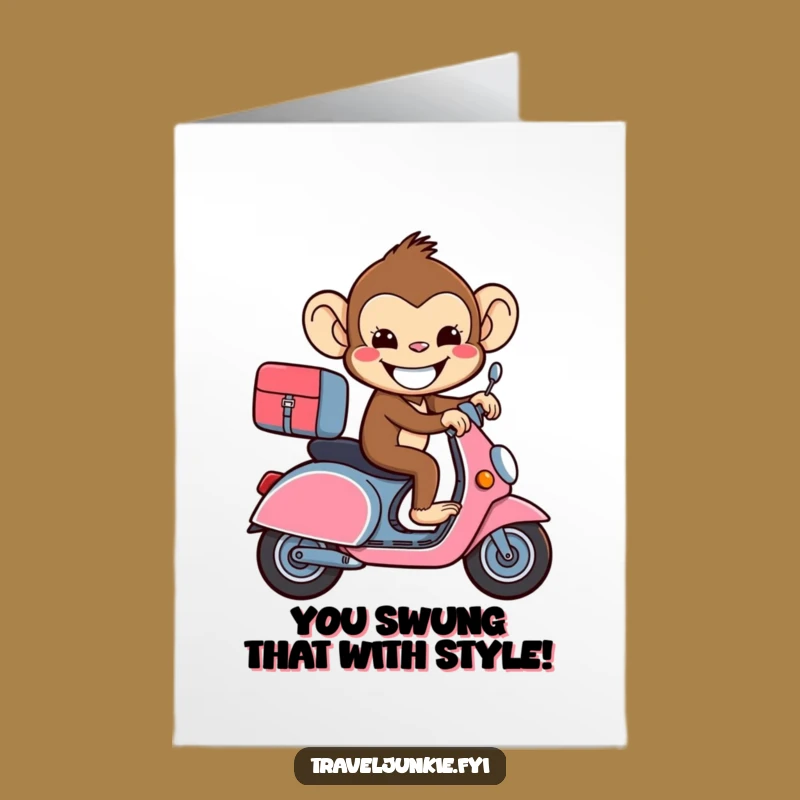Free Printable Monkey Congratulations Card: Scooter Success Funny Downloadable Gift