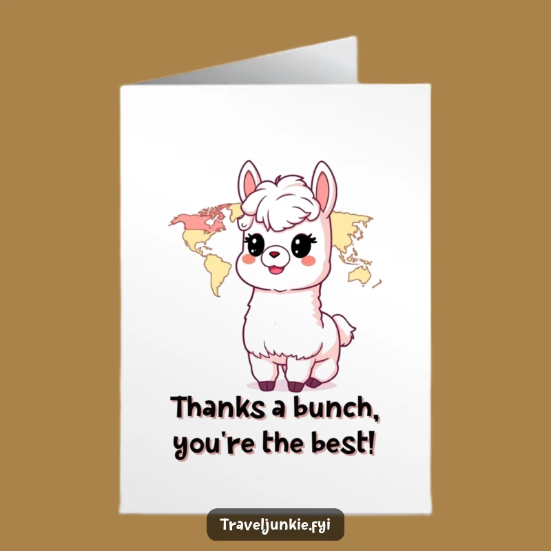 Free Printable Alpaca World Map Thank You Card: Funny Downloadable Gift of Gratitude