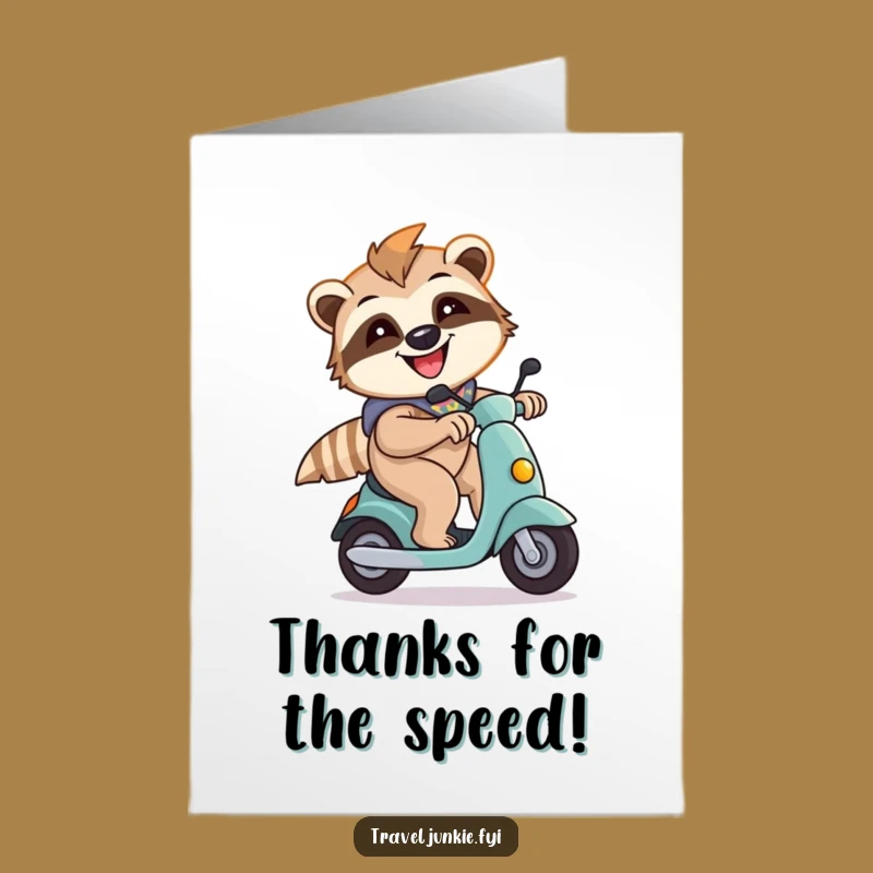 Free Printable Thank You Card: Energetic Sloth Scooter - Funny Downloadable Appreciation Gift