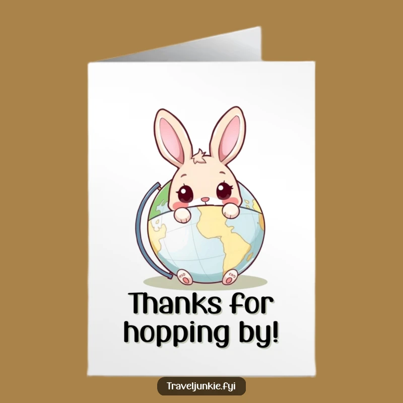 Free Printable Rabbit Thank You Card: Peeking Globe Gratitude, Downloadable & DIY
