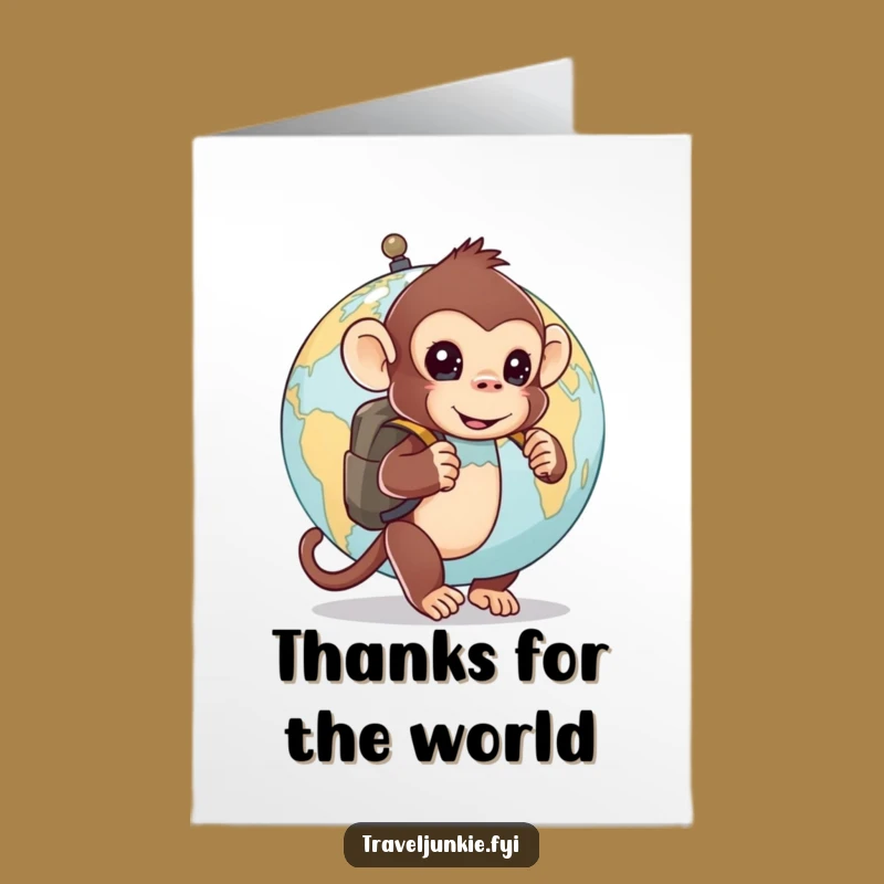 Free Printable Thank You Card: Monkey's Globe Trot Funny Downloadable Gift