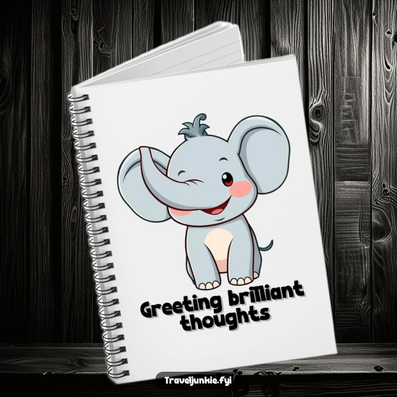 Funny Elephant Notebook: A delightful notebook featuring a smiling elephant character with its trunk raised in a friendly, welcoming greeting.