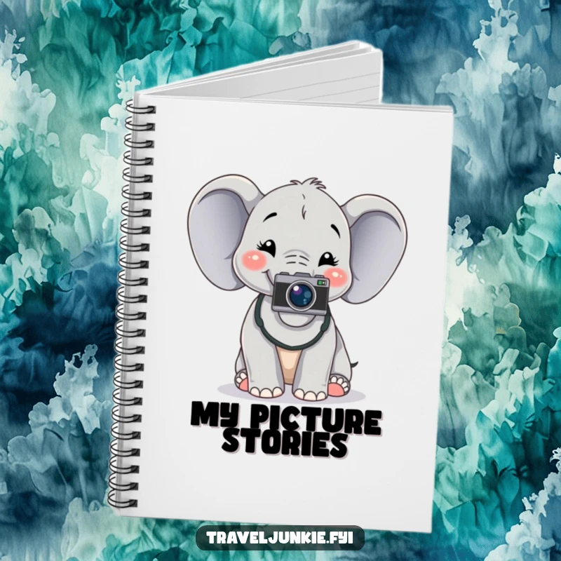 Funny elephant with a camera, posing for a photo, ideal for photography notes, humorous notebook gift.