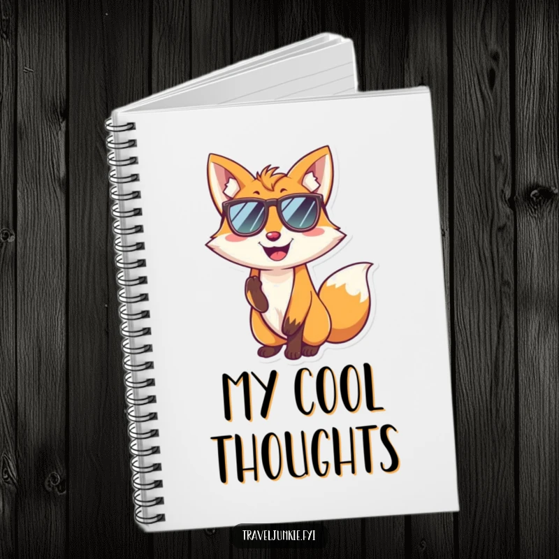 Funny fox notebook with a smiling character in sunglasses striking a cool pose, inspiring humorous thoughts and stylish notes.