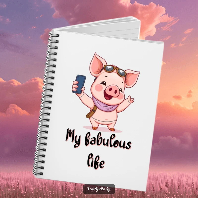 Funny Notebook: A giggling piglet tourist takes a selfie, perfect for funny notes and memories.