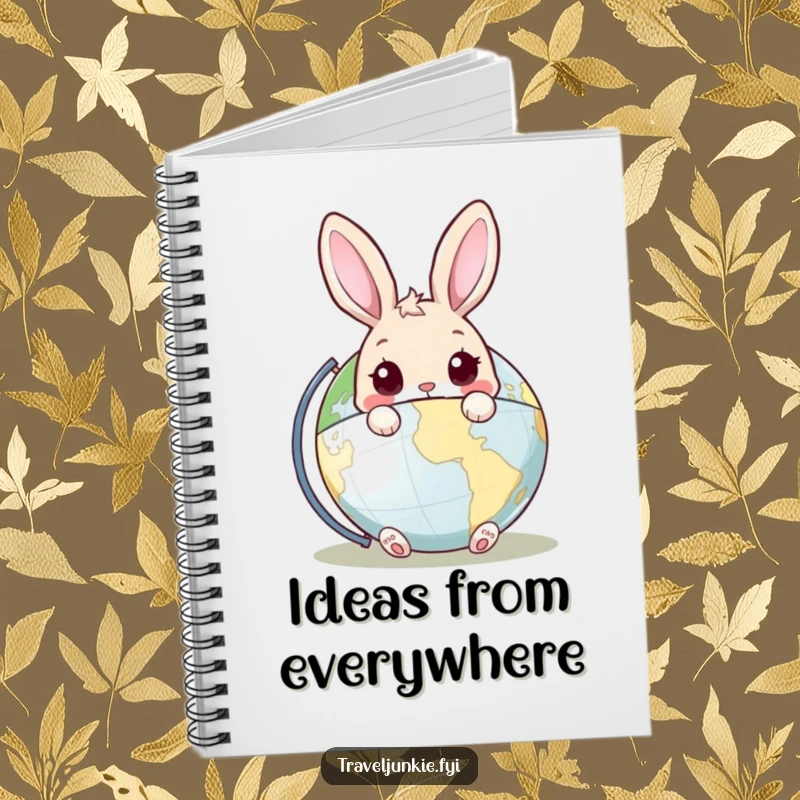 Funny Rabbit Notebook: A notebook featuring a curious rabbit peeking from behind a world globe, perfect for jotting down ideas.