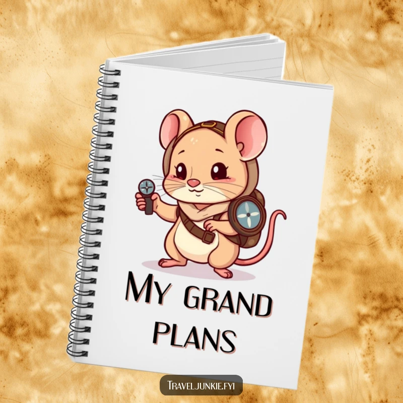 Funny Notebook: A little mouse wanderer uses a compass, perfect for funny notes and navigation tips.